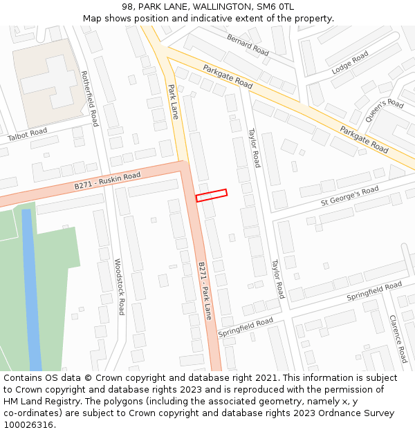 98, PARK LANE, WALLINGTON, SM6 0TL: Location map and indicative extent of plot