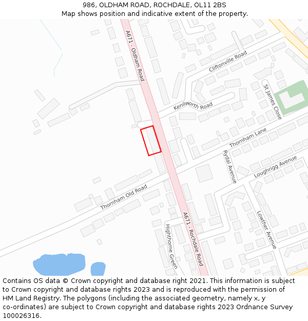 986, OLDHAM ROAD, ROCHDALE, OL11 2BS: Location map and indicative extent of plot
