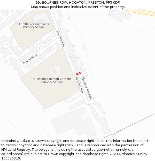 99, BOURNES ROW, HOGHTON, PRESTON, PR5 0DR: Location map and indicative extent of plot