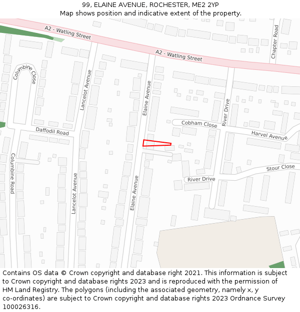 99, ELAINE AVENUE, ROCHESTER, ME2 2YP: Location map and indicative extent of plot