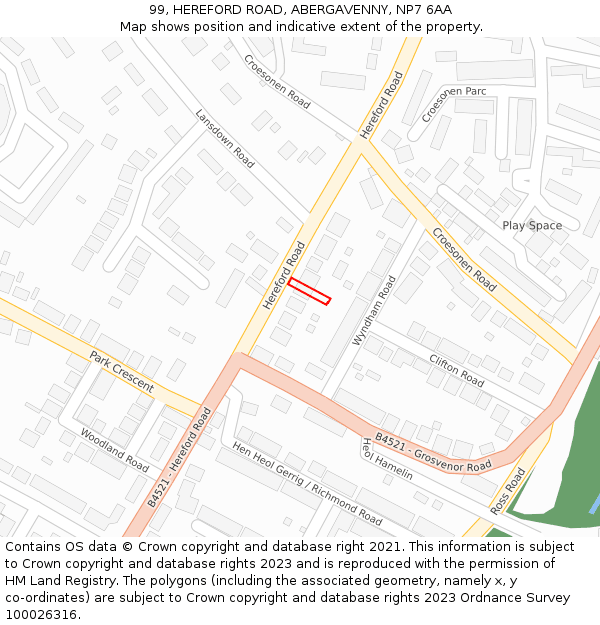 99, HEREFORD ROAD, ABERGAVENNY, NP7 6AA: Location map and indicative extent of plot