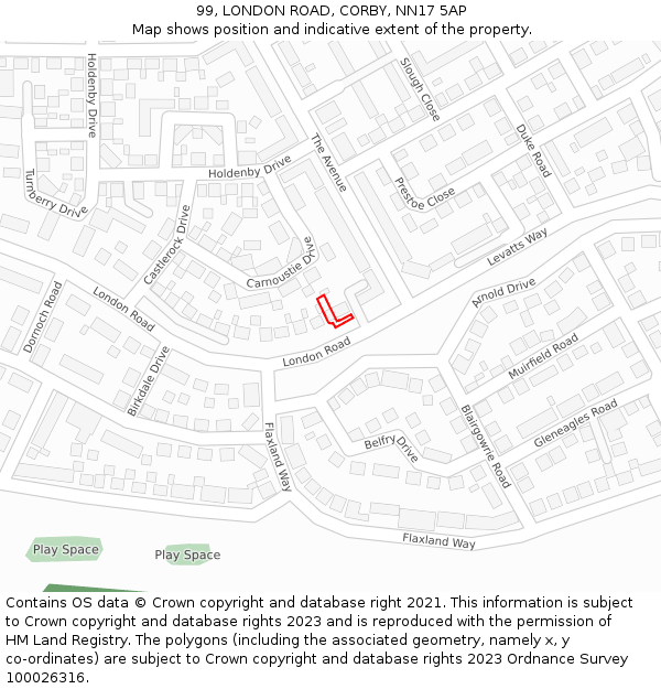 99, LONDON ROAD, CORBY, NN17 5AP: Location map and indicative extent of plot