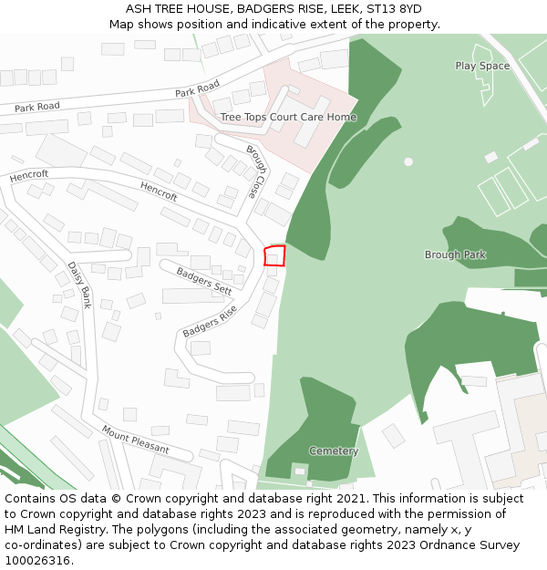 ASH TREE HOUSE, BADGERS RISE, LEEK, ST13 8YD: Location map and indicative extent of plot