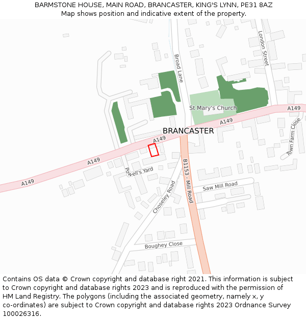 BARMSTONE HOUSE, MAIN ROAD, BRANCASTER, KING'S LYNN, PE31 8AZ: Location map and indicative extent of plot