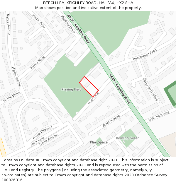 BEECH LEA, KEIGHLEY ROAD, HALIFAX, HX2 8HA: Location map and indicative extent of plot