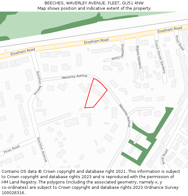 BEECHES, WAVERLEY AVENUE, FLEET, GU51 4NW: Location map and indicative extent of plot