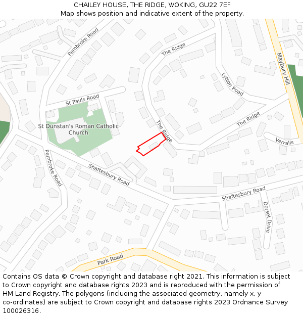 CHAILEY HOUSE, THE RIDGE, WOKING, GU22 7EF: Location map and indicative extent of plot