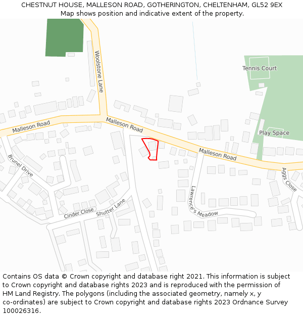 CHESTNUT HOUSE, MALLESON ROAD, GOTHERINGTON, CHELTENHAM, GL52 9EX: Location map and indicative extent of plot