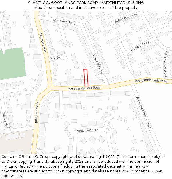 CLARENCIA, WOODLANDS PARK ROAD, MAIDENHEAD, SL6 3NW: Location map and indicative extent of plot