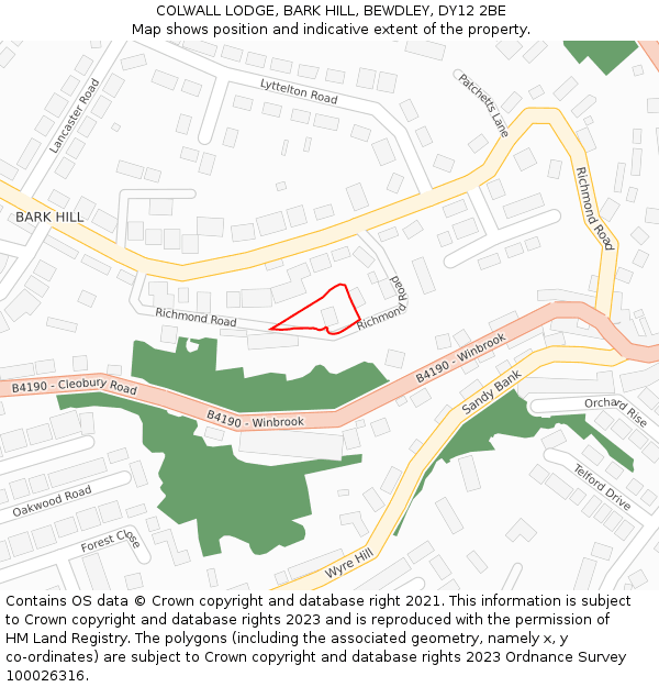 COLWALL LODGE, BARK HILL, BEWDLEY, DY12 2BE: Location map and indicative extent of plot