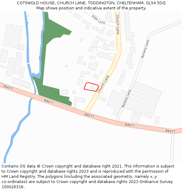 COTSWOLD HOUSE, CHURCH LANE, TODDINGTON, CHELTENHAM, GL54 5DQ: Location map and indicative extent of plot
