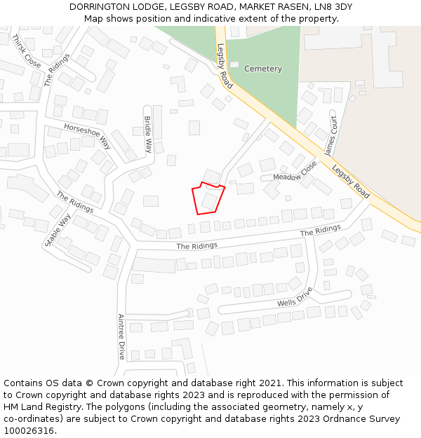 DORRINGTON LODGE, LEGSBY ROAD, MARKET RASEN, LN8 3DY: Location map and indicative extent of plot
