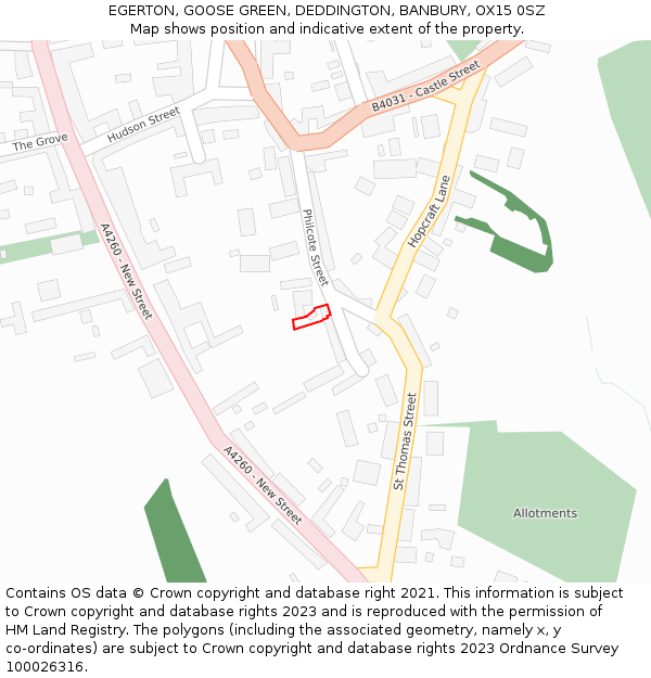 EGERTON, GOOSE GREEN, DEDDINGTON, BANBURY, OX15 0SZ: Location map and indicative extent of plot