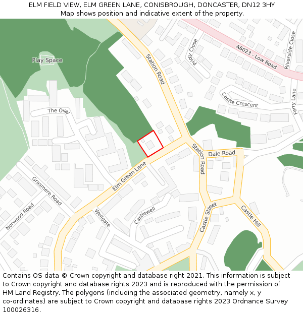 ELM FIELD VIEW, ELM GREEN LANE, CONISBROUGH, DONCASTER, DN12 3HY: Location map and indicative extent of plot