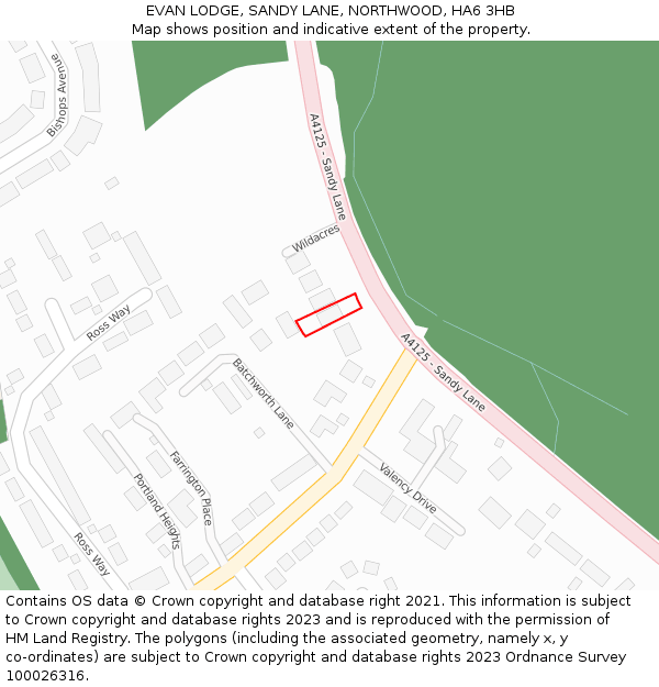 EVAN LODGE, SANDY LANE, NORTHWOOD, HA6 3HB: Location map and indicative extent of plot