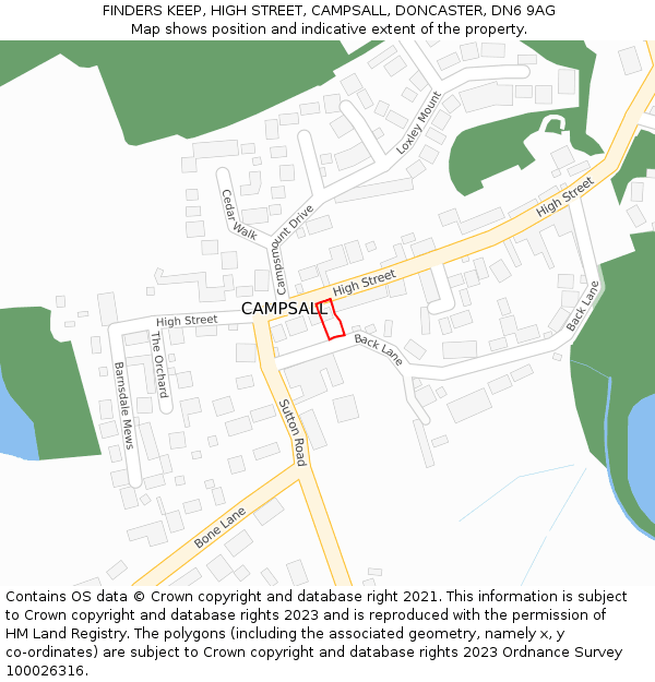 FINDERS KEEP, HIGH STREET, CAMPSALL, DONCASTER, DN6 9AG: Location map and indicative extent of plot