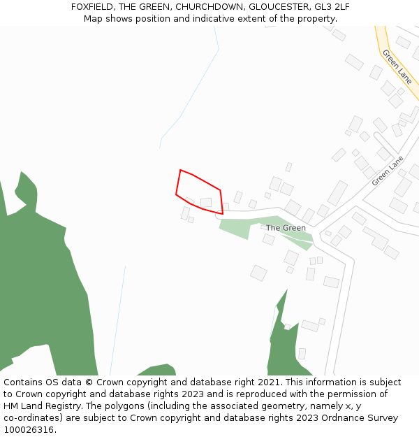 FOXFIELD, THE GREEN, CHURCHDOWN, GLOUCESTER, GL3 2LF: Location map and indicative extent of plot