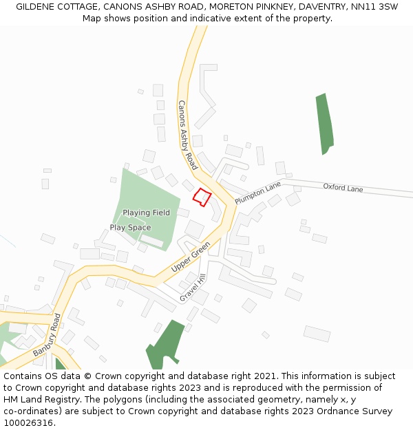 GILDENE COTTAGE, CANONS ASHBY ROAD, MORETON PINKNEY, DAVENTRY, NN11 3SW: Location map and indicative extent of plot