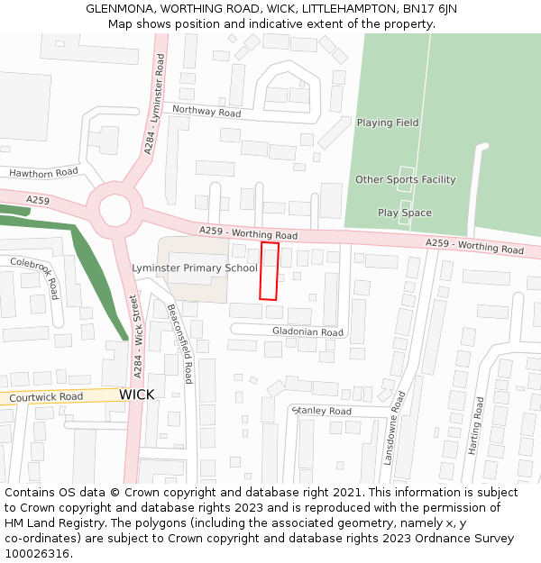 GLENMONA, WORTHING ROAD, WICK, LITTLEHAMPTON, BN17 6JN: Location map and indicative extent of plot