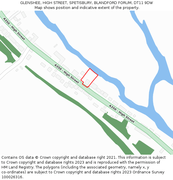 GLENSHEE, HIGH STREET, SPETISBURY, BLANDFORD FORUM, DT11 9DW: Location map and indicative extent of plot