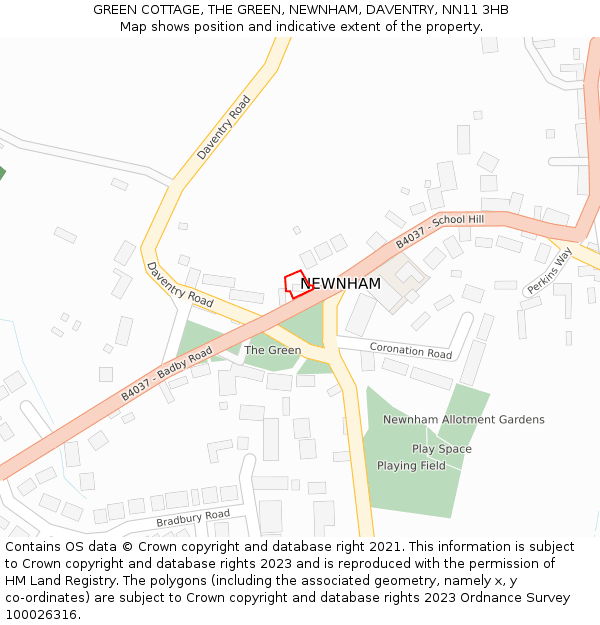 GREEN COTTAGE, THE GREEN, NEWNHAM, DAVENTRY, NN11 3HB: Location map and indicative extent of plot
