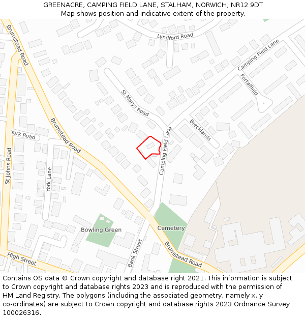 GREENACRE, CAMPING FIELD LANE, STALHAM, NORWICH, NR12 9DT: Location map and indicative extent of plot