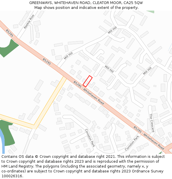 GREENWAYS, WHITEHAVEN ROAD, CLEATOR MOOR, CA25 5QW: Location map and indicative extent of plot