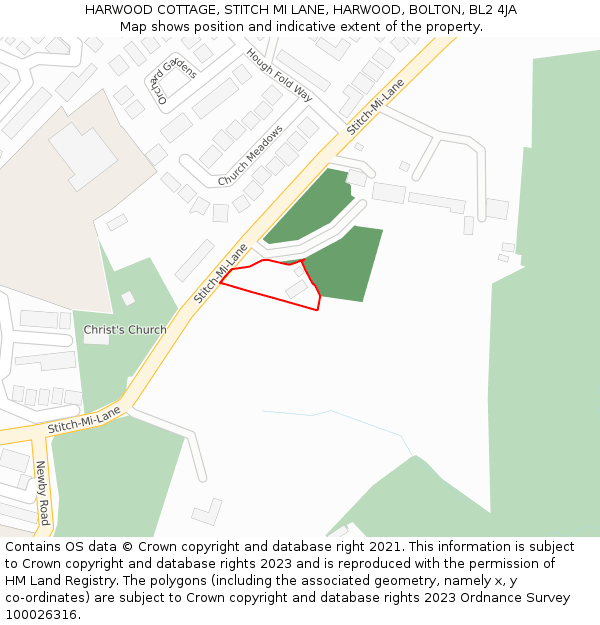 HARWOOD COTTAGE, STITCH MI LANE, HARWOOD, BOLTON, BL2 4JA: Location map and indicative extent of plot