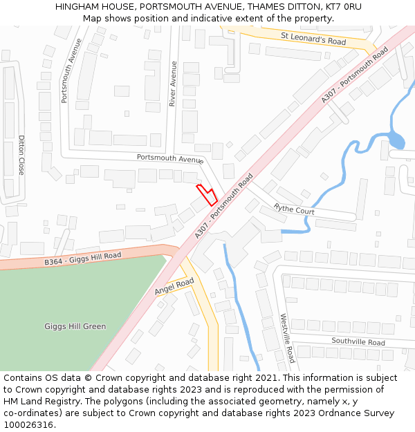 HINGHAM HOUSE, PORTSMOUTH AVENUE, THAMES DITTON, KT7 0RU: Location map and indicative extent of plot