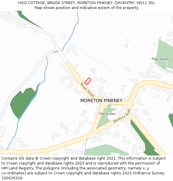 HOG COTTAGE, BROOK STREET, MORETON PINKNEY, DAVENTRY, NN11 3SL: Location map and indicative extent of plot
