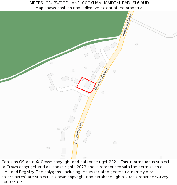 IMBERS, GRUBWOOD LANE, COOKHAM, MAIDENHEAD, SL6 9UD: Location map and indicative extent of plot