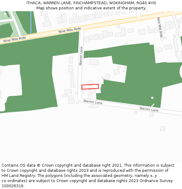 ITHACA, WARREN LANE, FINCHAMPSTEAD, WOKINGHAM, RG40 4HS: Location map and indicative extent of plot