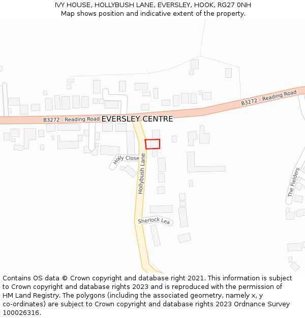 IVY HOUSE, HOLLYBUSH LANE, EVERSLEY, HOOK, RG27 0NH: Location map and indicative extent of plot