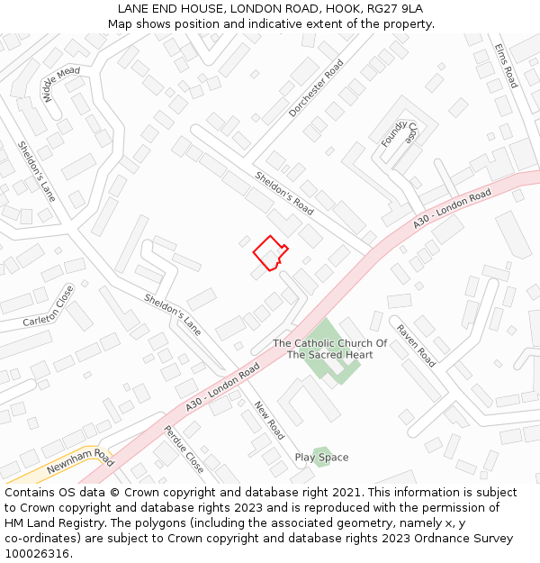 LANE END HOUSE, LONDON ROAD, HOOK, RG27 9LA: Location map and indicative extent of plot