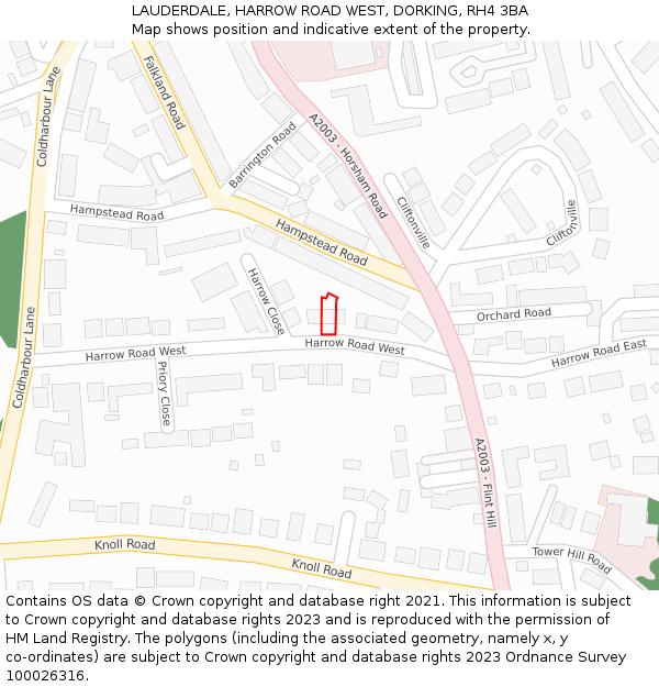 LAUDERDALE, HARROW ROAD WEST, DORKING, RH4 3BA: Location map and indicative extent of plot