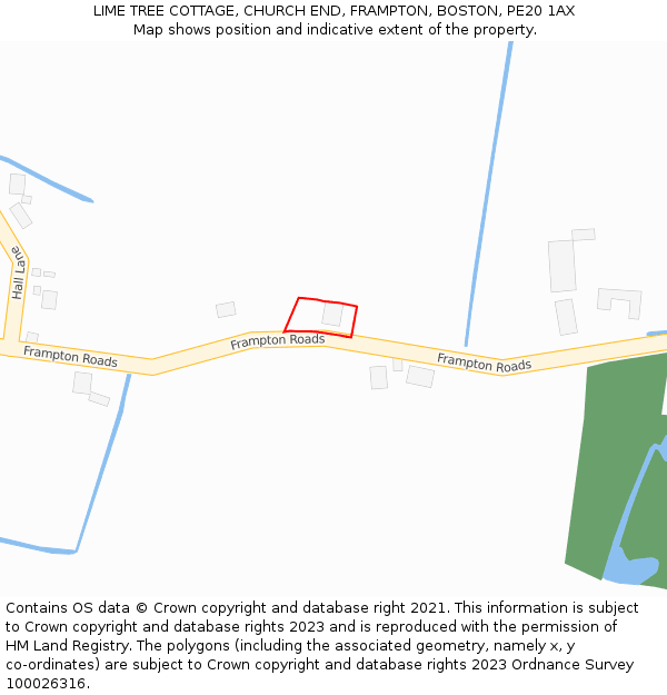 LIME TREE COTTAGE, CHURCH END, FRAMPTON, BOSTON, PE20 1AX: Location map and indicative extent of plot