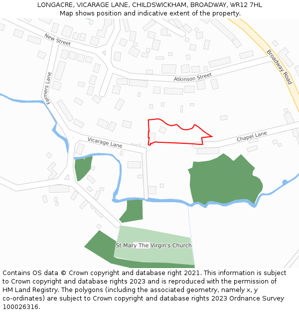 LONGACRE, VICARAGE LANE, CHILDSWICKHAM, BROADWAY, WR12 7HL: Location map and indicative extent of plot