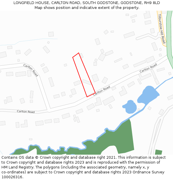 LONGFIELD HOUSE, CARLTON ROAD, SOUTH GODSTONE, GODSTONE, RH9 8LD: Location map and indicative extent of plot