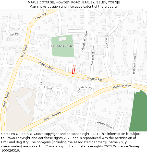 MAPLE COTTAGE, HOWDEN ROAD, BARLBY, SELBY, YO8 5JE: Location map and indicative extent of plot