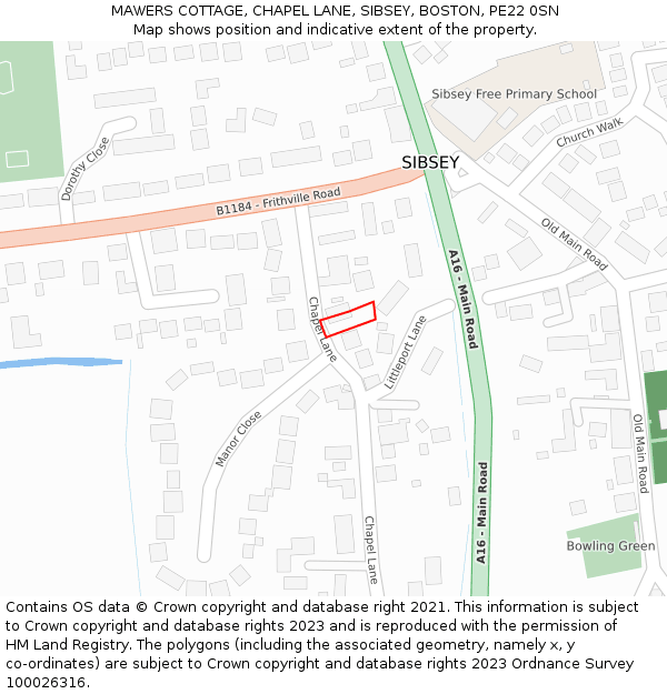 MAWERS COTTAGE, CHAPEL LANE, SIBSEY, BOSTON, PE22 0SN: Location map and indicative extent of plot