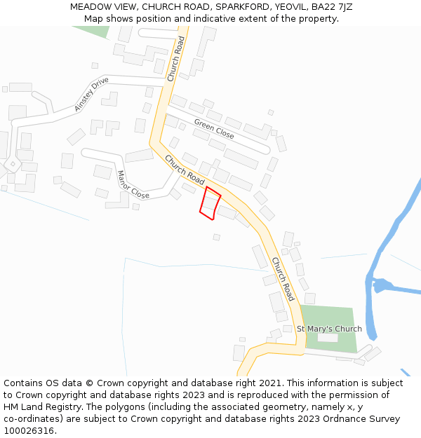 MEADOW VIEW, CHURCH ROAD, SPARKFORD, YEOVIL, BA22 7JZ: Location map and indicative extent of plot