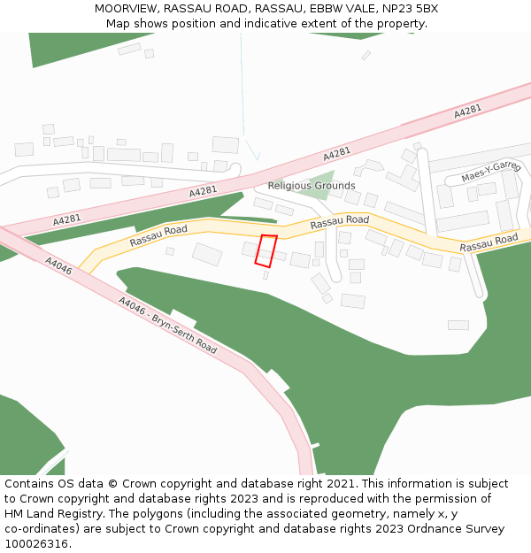 MOORVIEW, RASSAU ROAD, RASSAU, EBBW VALE, NP23 5BX: Location map and indicative extent of plot
