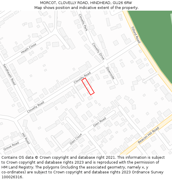 MORCOT, CLOVELLY ROAD, HINDHEAD, GU26 6RW: Location map and indicative extent of plot