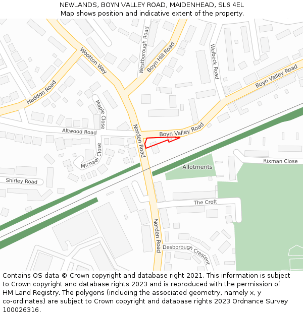 NEWLANDS, BOYN VALLEY ROAD, MAIDENHEAD, SL6 4EL: Location map and indicative extent of plot