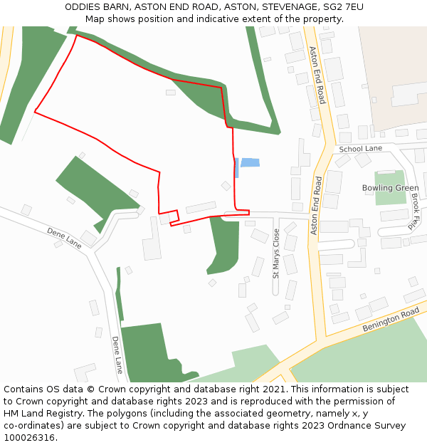 ODDIES BARN, ASTON END ROAD, ASTON, STEVENAGE, SG2 7EU: Location map and indicative extent of plot