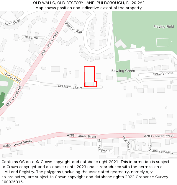 OLD WALLS, OLD RECTORY LANE, PULBOROUGH, RH20 2AF: Location map and indicative extent of plot