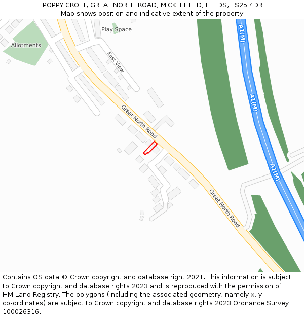 POPPY CROFT, GREAT NORTH ROAD, MICKLEFIELD, LEEDS, LS25 4DR: Location map and indicative extent of plot