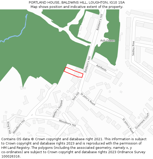PORTLAND HOUSE, BALDWINS HILL, LOUGHTON, IG10 1SA: Location map and indicative extent of plot