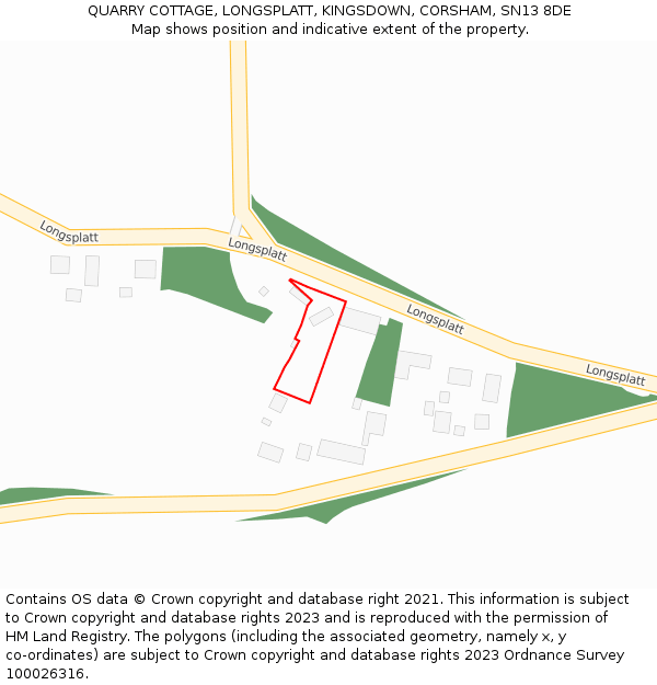 QUARRY COTTAGE, LONGSPLATT, KINGSDOWN, CORSHAM, SN13 8DE: Location map and indicative extent of plot