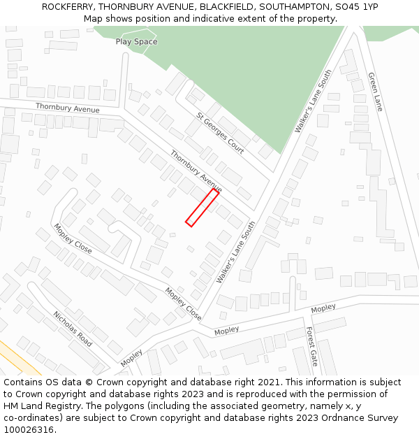 ROCKFERRY, THORNBURY AVENUE, BLACKFIELD, SOUTHAMPTON, SO45 1YP: Location map and indicative extent of plot